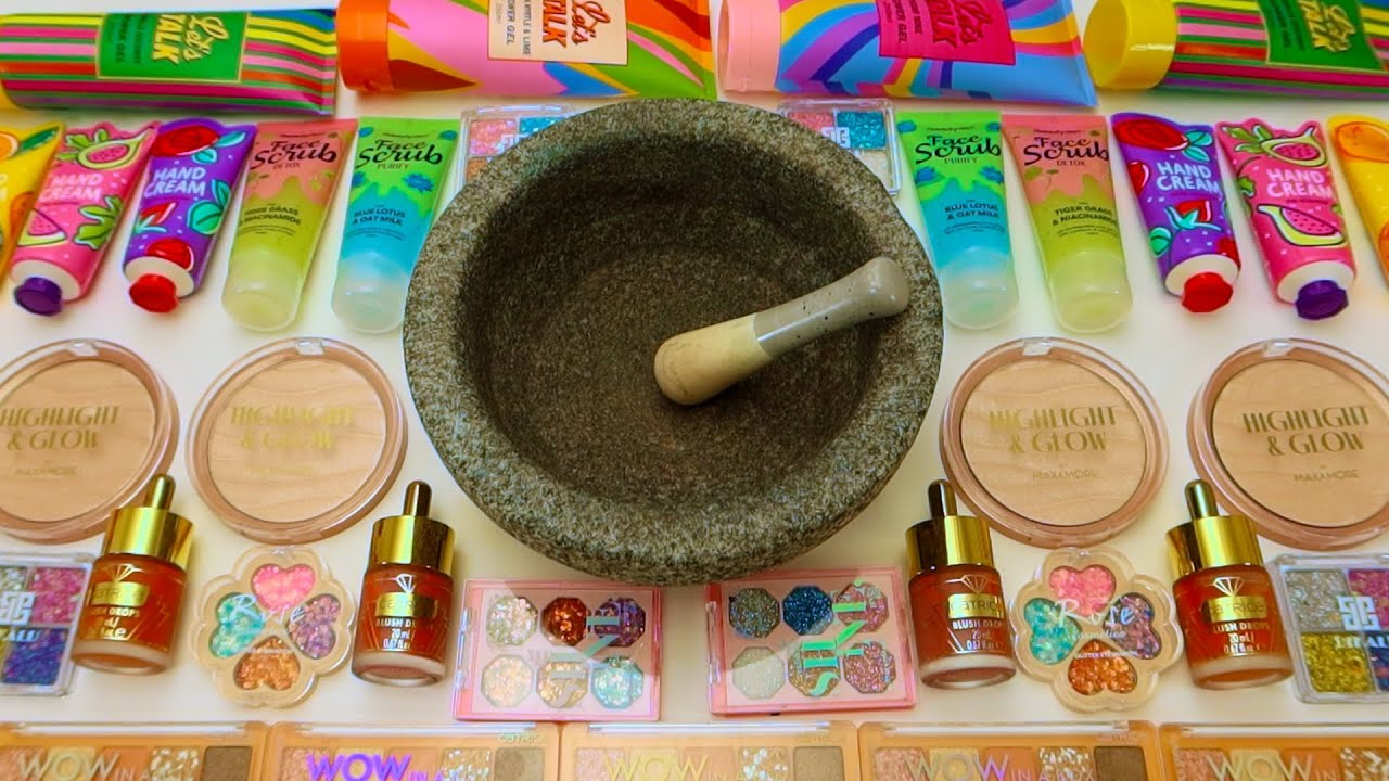 Satisfying Makeup Destruction Into Slime ASMR Crushing Eyeshadow & Cosmetics into Slime 4K