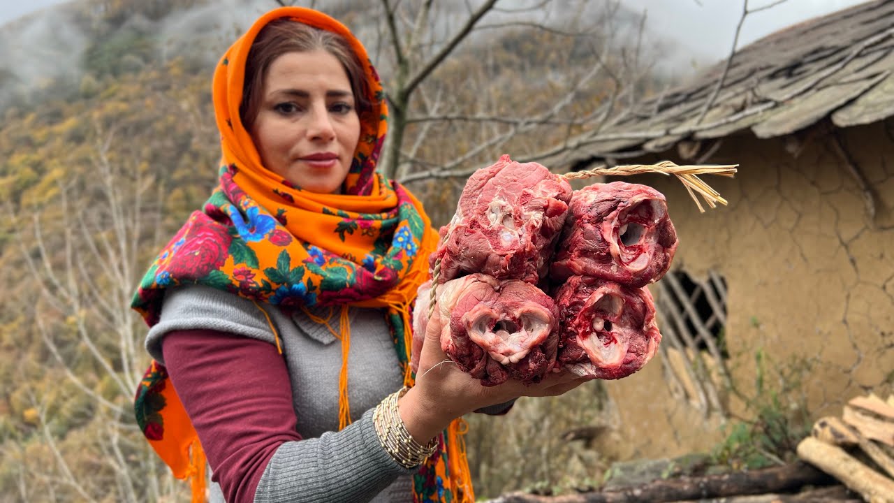 Tender Lamb Neck Stew Recipe Cooked with Fresh Vegies & Rice in Village Kitchen
