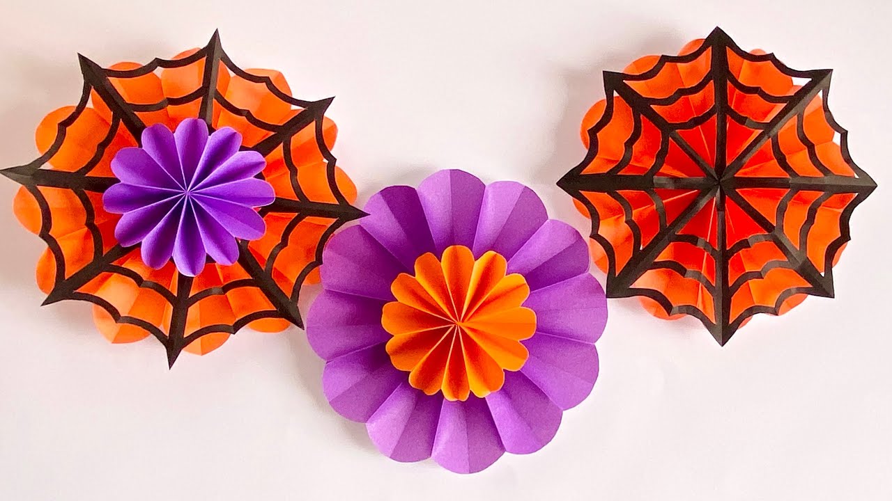 【折り紙】ハロウィンの飾り・ペーパーフラワーファン　／【Origami】Halloween Decoration・Paper Flower Fan