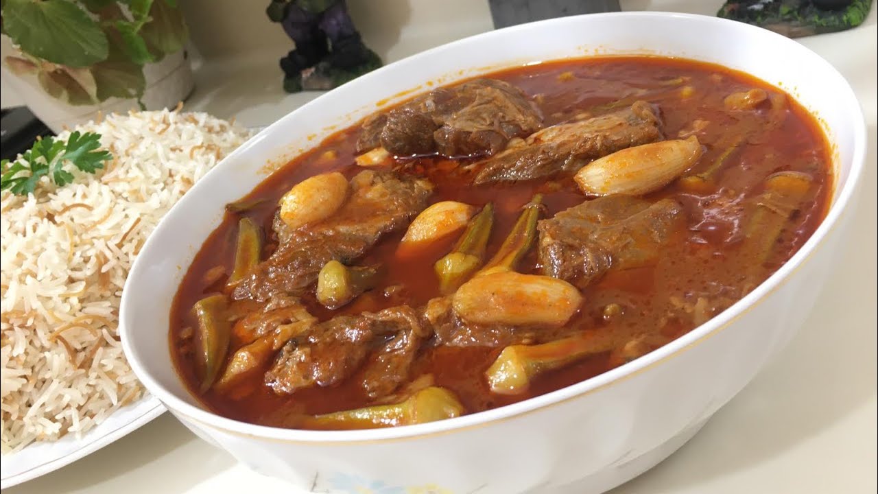 طريقة عمل الباميا عراقية اللذيذة مع تمن بالشعيرية  okra with Rice (Bamya)