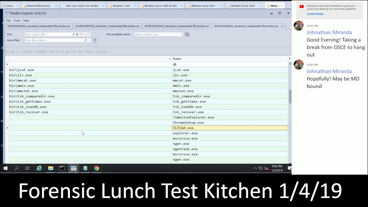 Forensic Lunch Test Kitchen 1/4/19 Server 2019 Amcache
