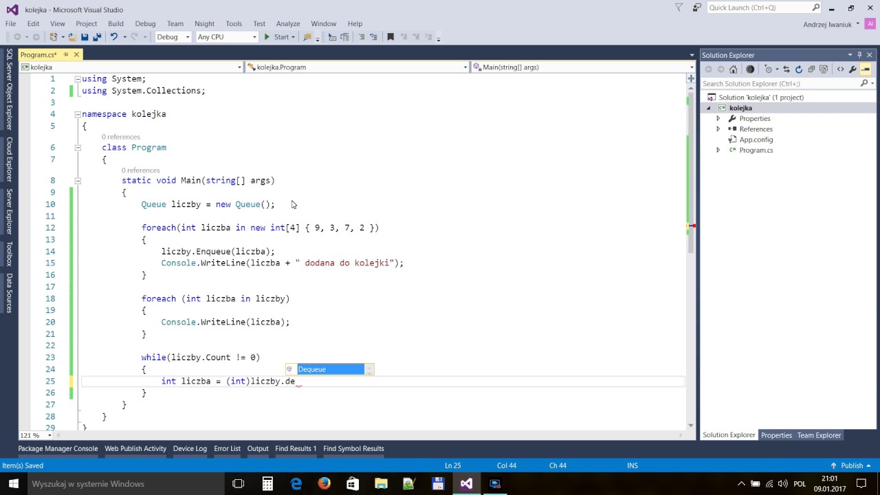 [Programowanie C#] Stworzenie kolejki FIFO w C# czyli klasa Queue.