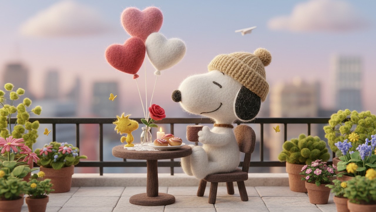 💖 Snoopy Valentine Rooftop ☕ Romantic Lofi Beats for Love, Relax & Late Night Study