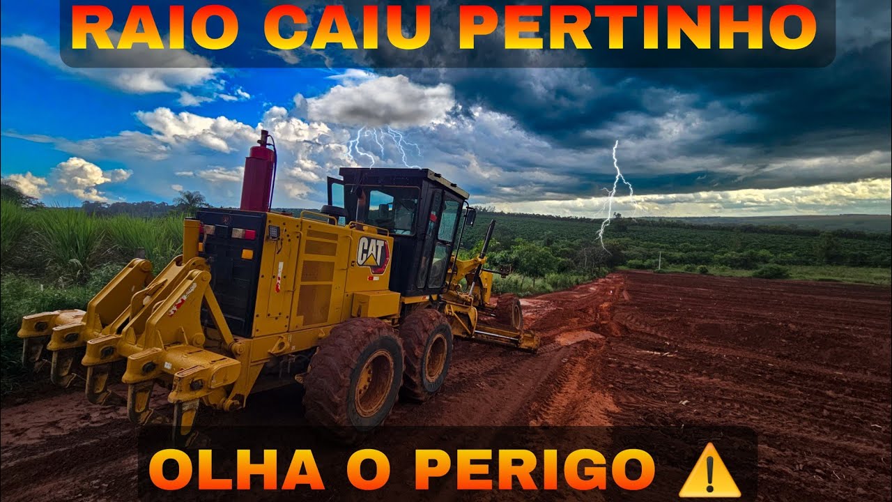 RAIO CAIU PERTO DA MAQUINA OLHA O PERIGO PATROL 140K CATERPILLAR