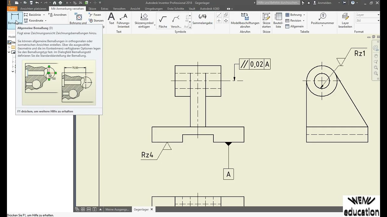 Inventor Tutorial &Uuml;bung Gegenlager