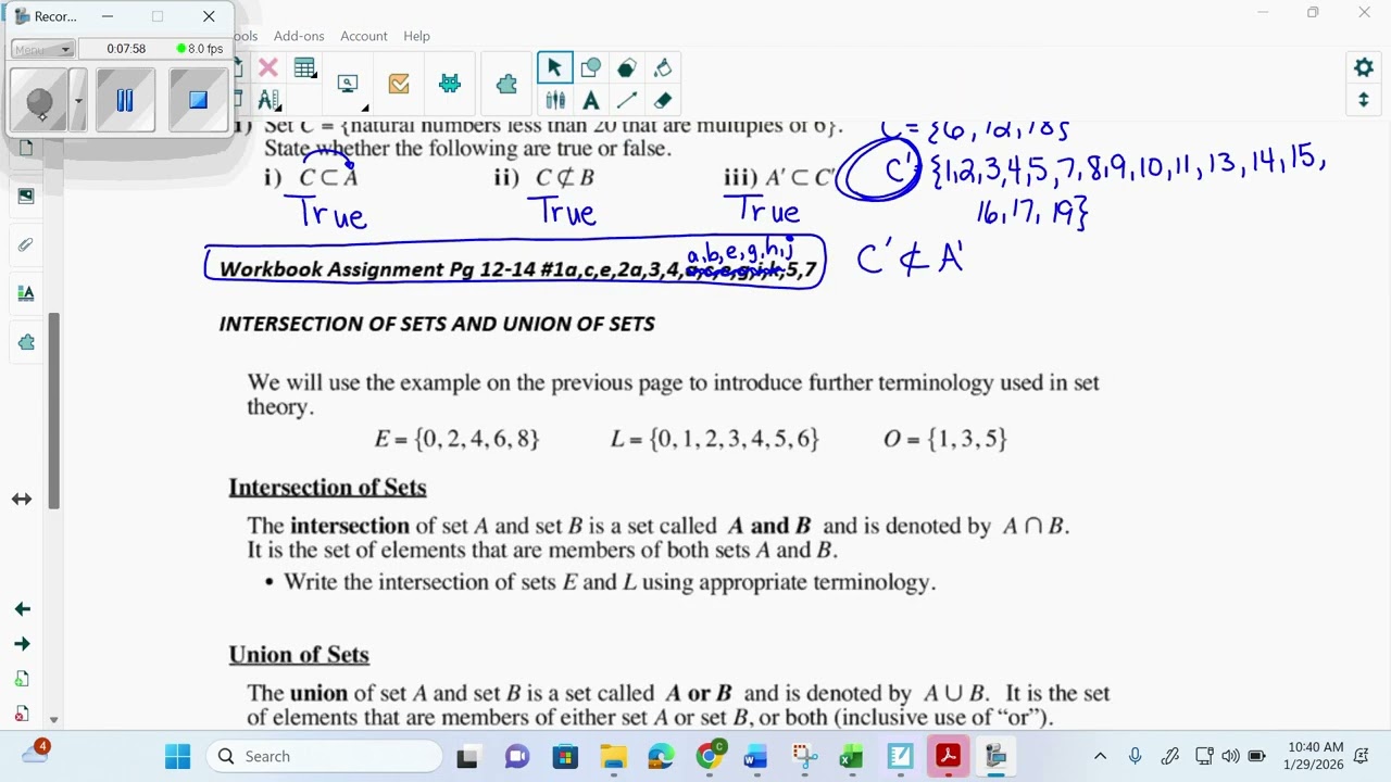 January29 intersection, union and disjoint sets