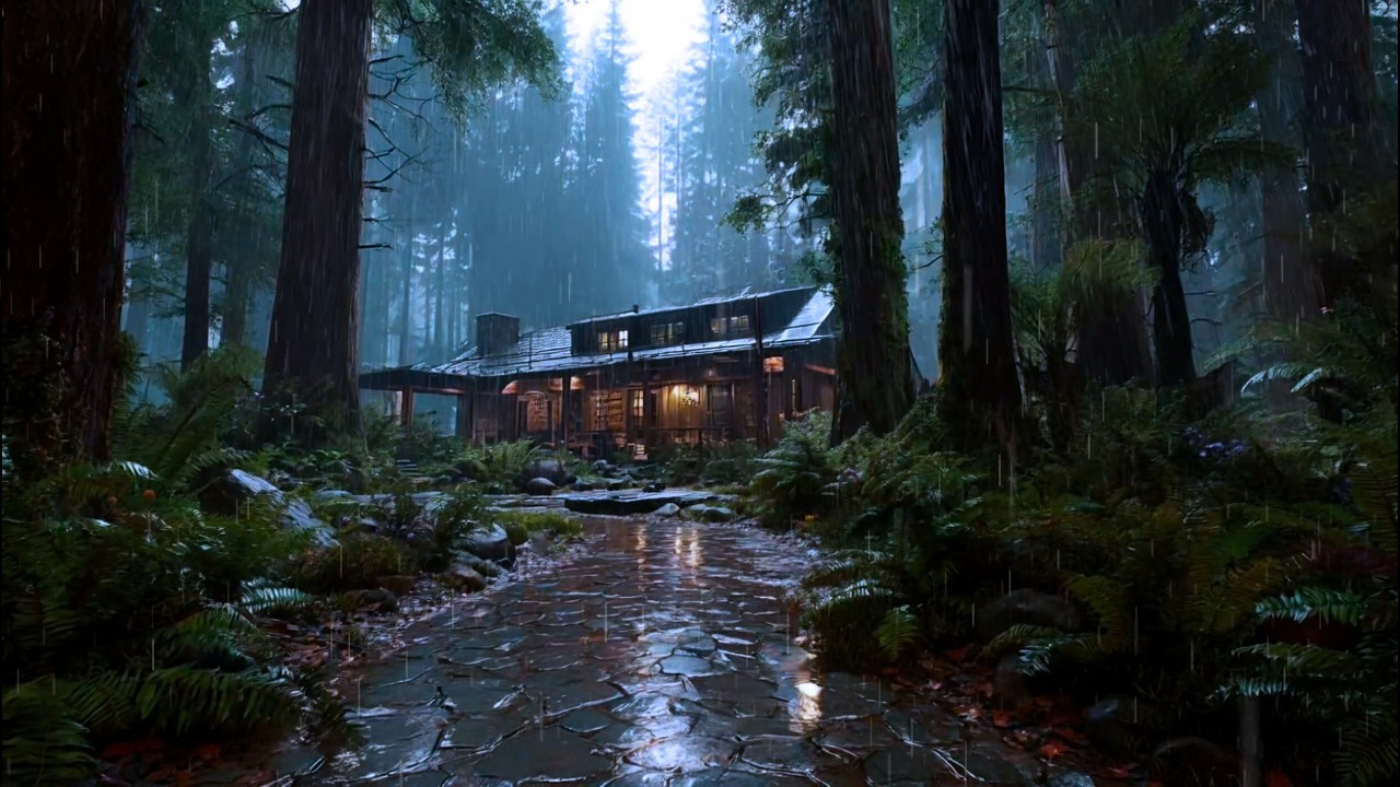 Rainfall on the Stone Path | Redwood Forest Retreat ASMR for Deep Sleep & Study