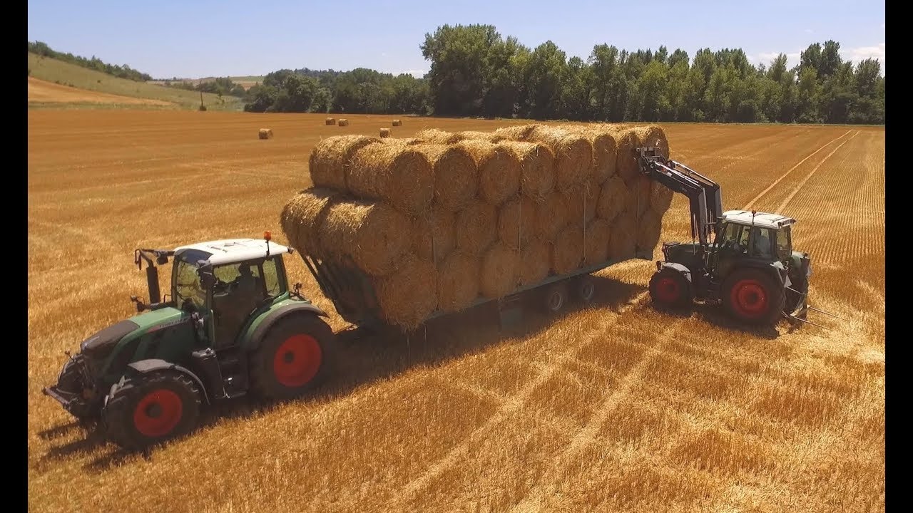 [Drone] Ramassage bottes de paille 🌾 - Fendt 312 Vario - Fendt 514 Vario - Remorque Mazeron - 2018
