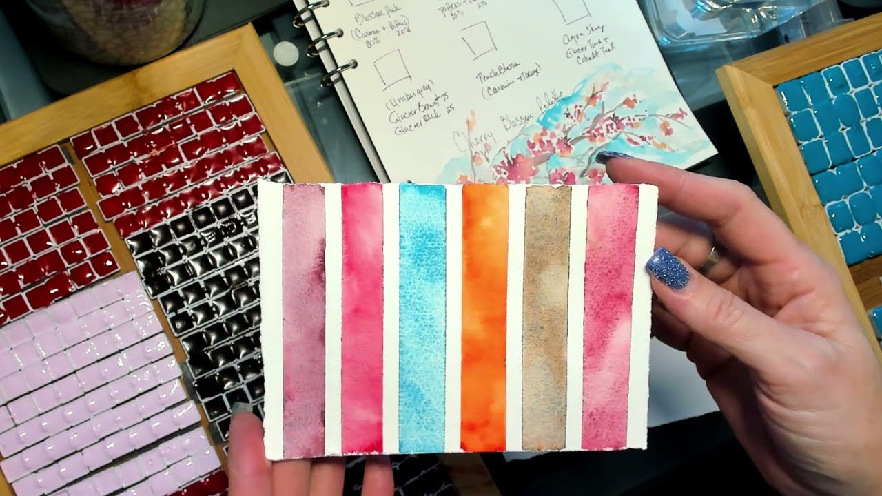 Swatching a Cherry Blossom Themed Watercolor Palette
