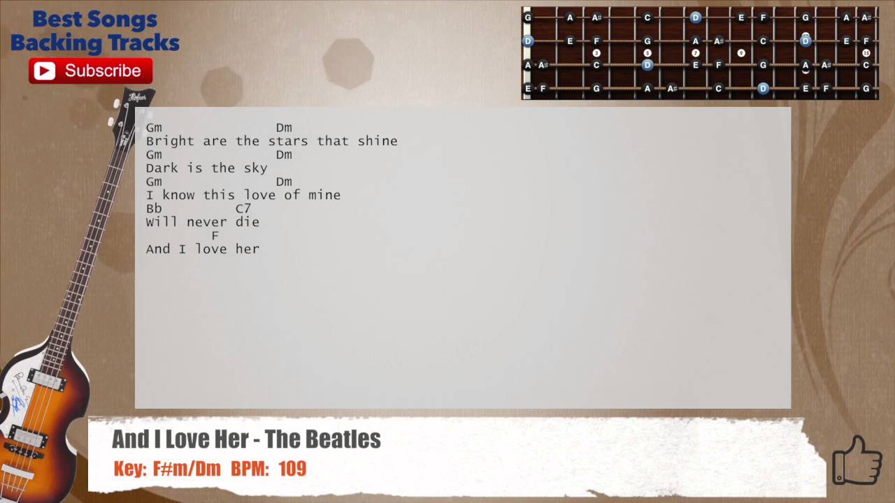 🎻 And I Love Her - The Beatles Bass Backing Track with chords and lyrics