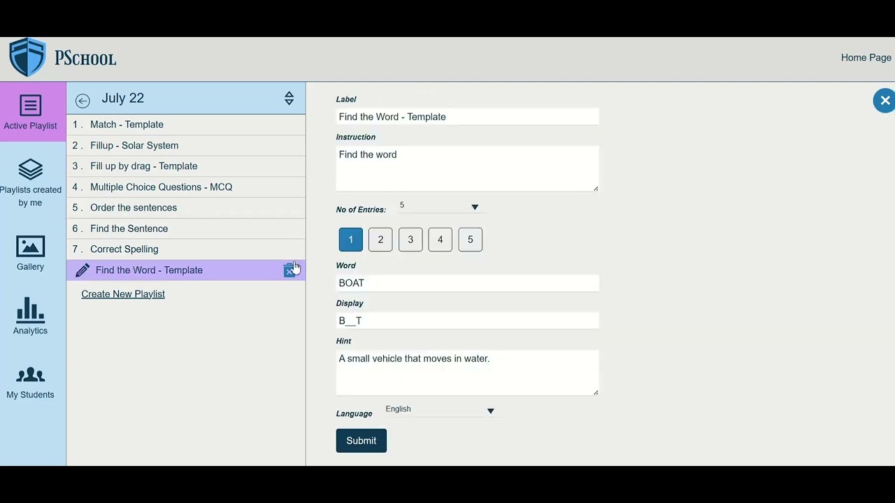 Create Learning Activities using PSchool Authoring Tools.