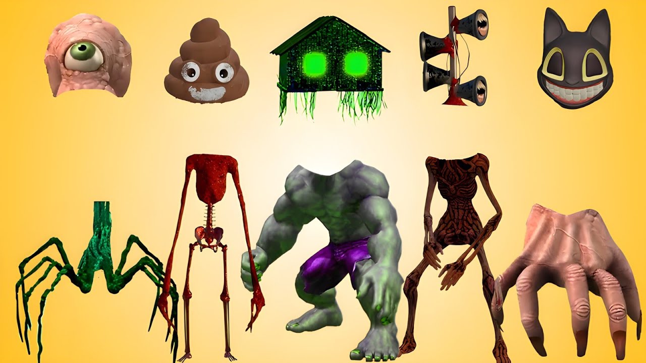 WRONG HEADS SIREN HEAD CAR, GREEN HOUSE HEAD, SCARY HOUSE, SIREN HEAD DOUBLE, SIREN HEAD THUNDERBOLT