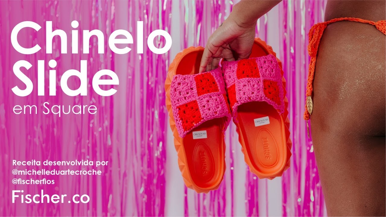 Chinelo Slide Square em croch&ecirc; com Fio Opaque da Fischer ( por Michelle @michelleduartecroche)