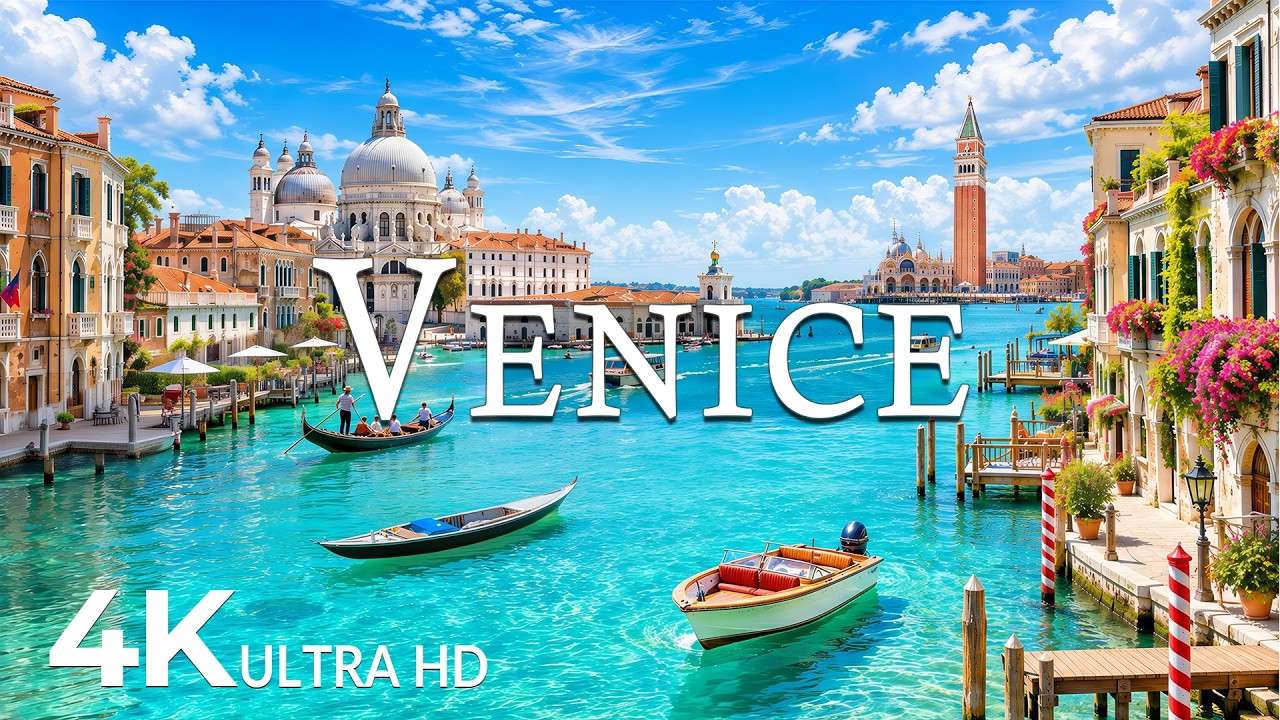 FLYING OVER VENICE (4K UHD) &ndash; Soothing Music Along With Beautiful Nature Video - 4K Video ULTRA HD