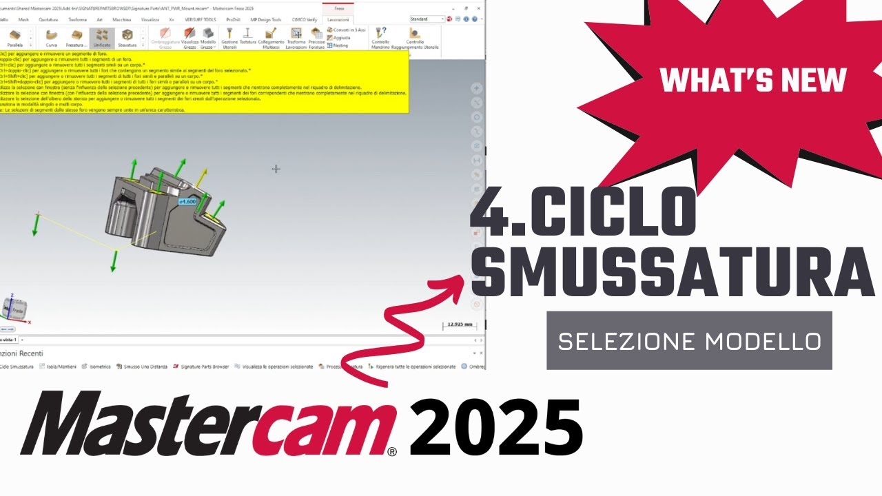 Mastercam 2025: Ciclo di Smussatura - Nuovo Metodo di Selezione nel Modello | Tutorial