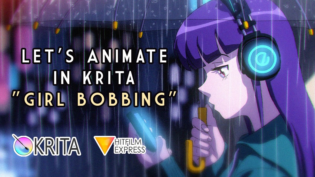 Let's Animate - Krita: Girl Bobbing (six days) 🎧🎶🎵🎼