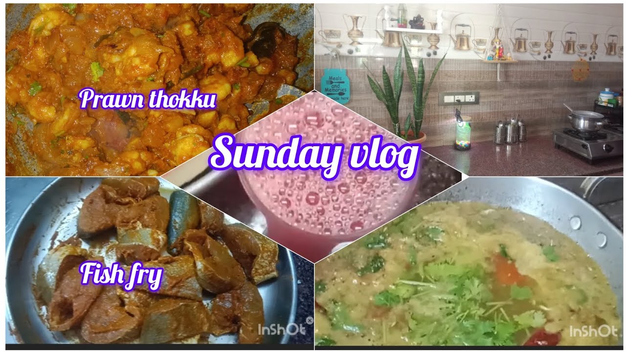 Sunday vlog#fish market#prawn thokku#fish fry#Rasam#watermelon juice #food recipes #kitchen cleaning
