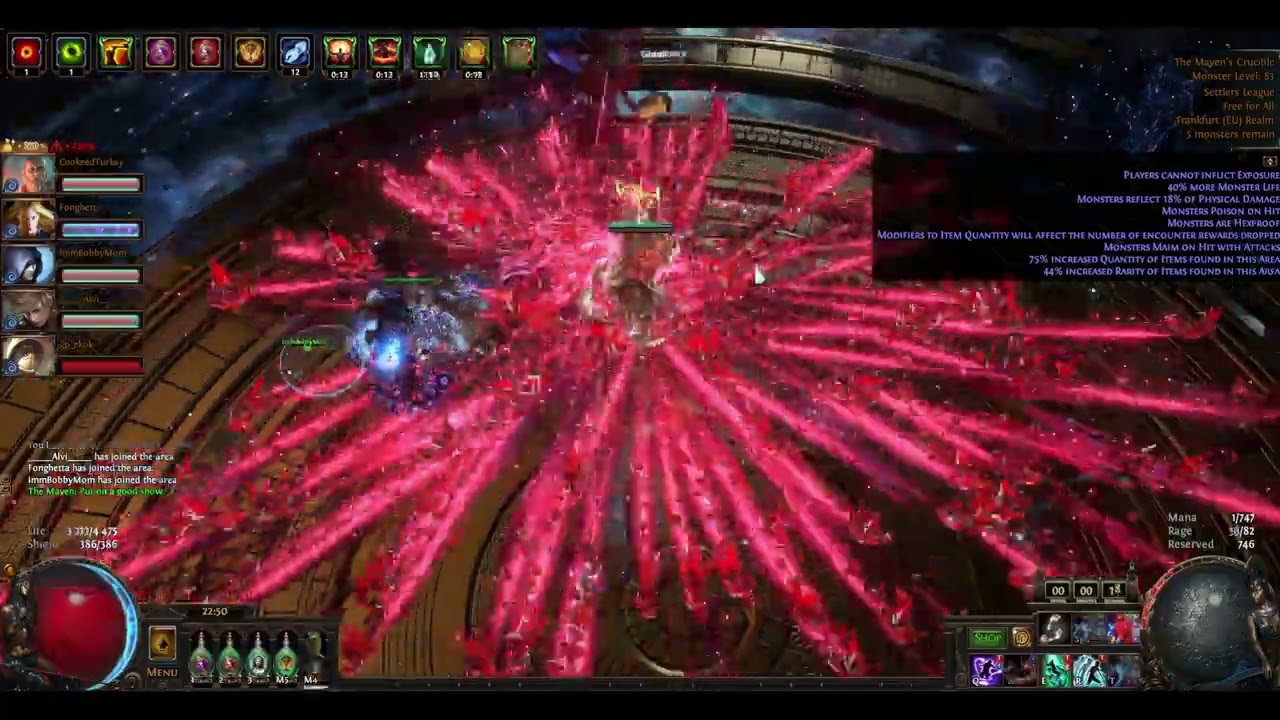Poe 3.25 FULL PARTY inc life The Feared - Vaal LS Spammer Slayer