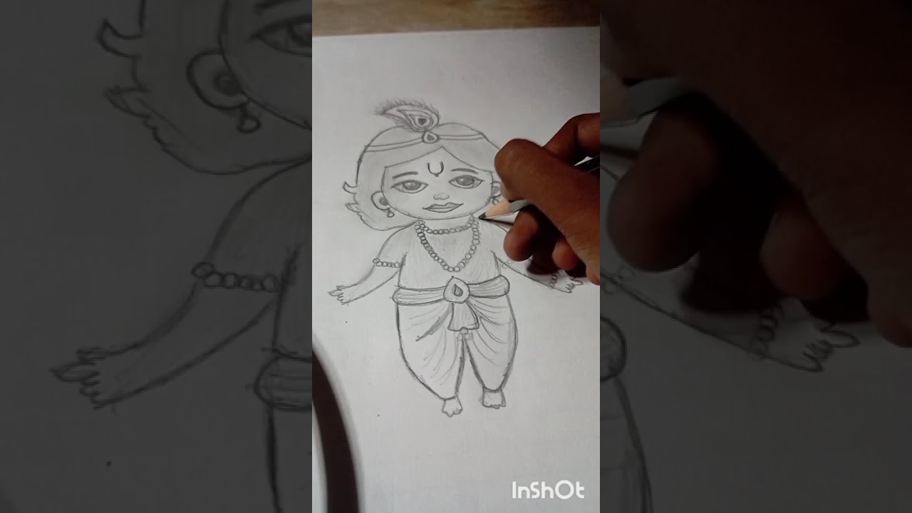 🎀Natkhat kanha drawing🎀🌸 shading with me subscribe for krishna 👀🎀☺️.