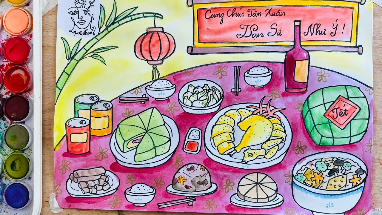Hướng dẫn vẽ Mâm cỗ ngày Tết 🧧 cổ truyền  | Trang Babie Artist