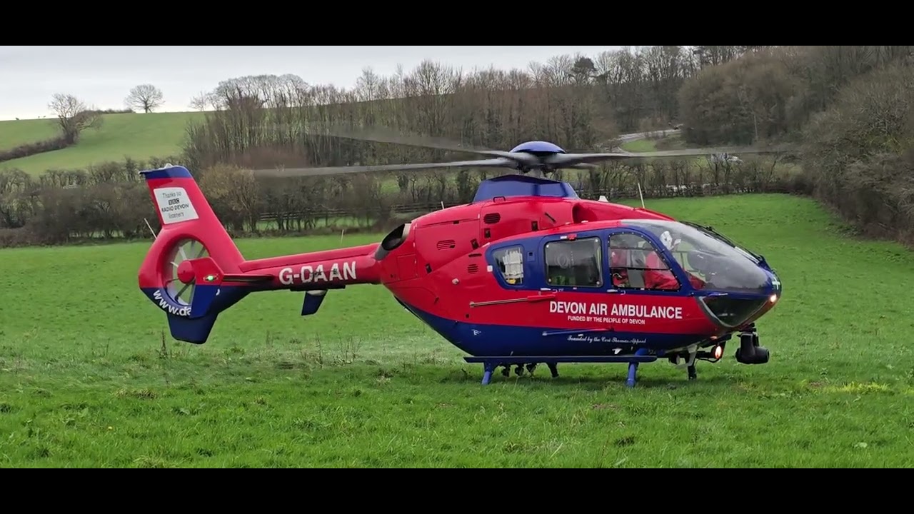 Devon Air Ambulance G-DAAN (HLE71) Taking Off At Deep Lane Plympton 25/02/26