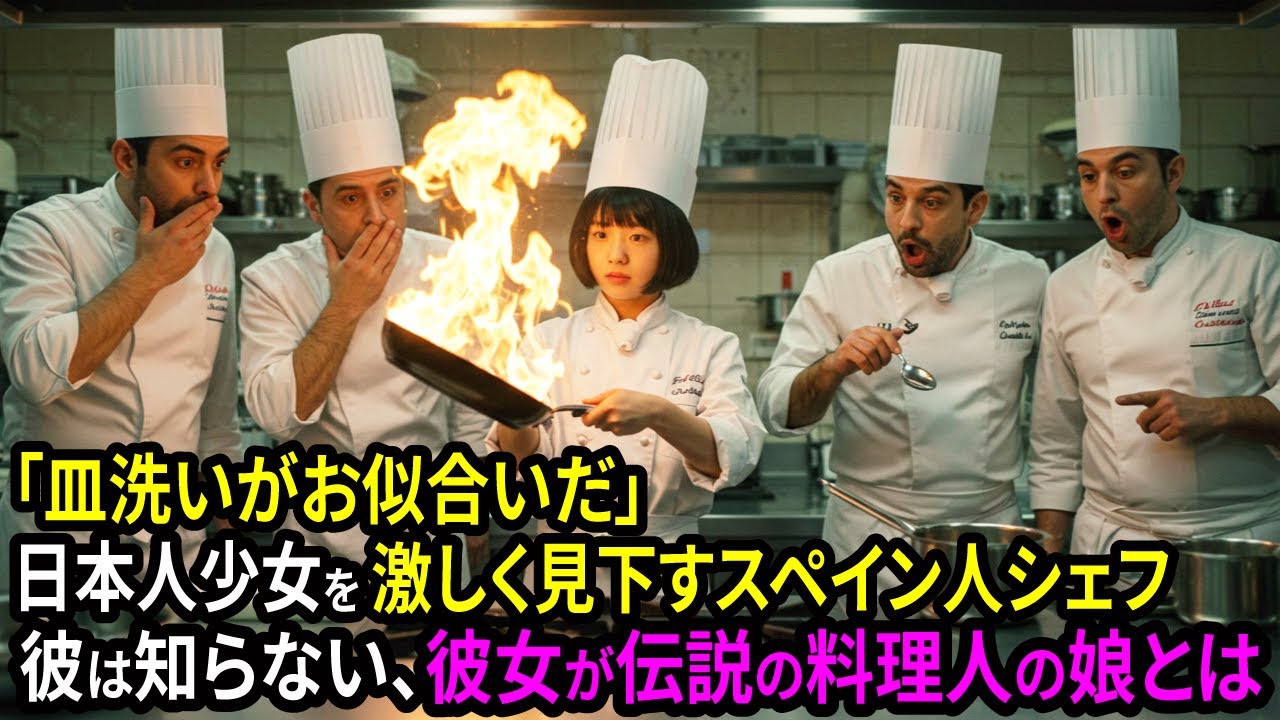 「皿でも洗っておけ！」皿洗いの日本人少女を見下すスペイン人シェフ。恥をかかせようと品評会で包丁を握らせた。だが彼は知らなかった...彼女が伝説の料理人の娘だったとは