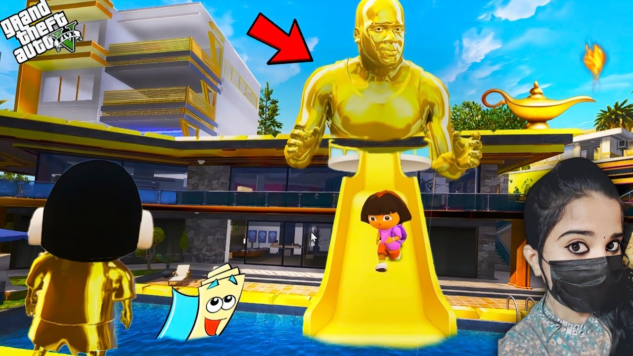 Whatever Franklin Touch Turns Into Gold With Shinchan In GTA 5! (Gold Water Slide) - GTA 5 #193