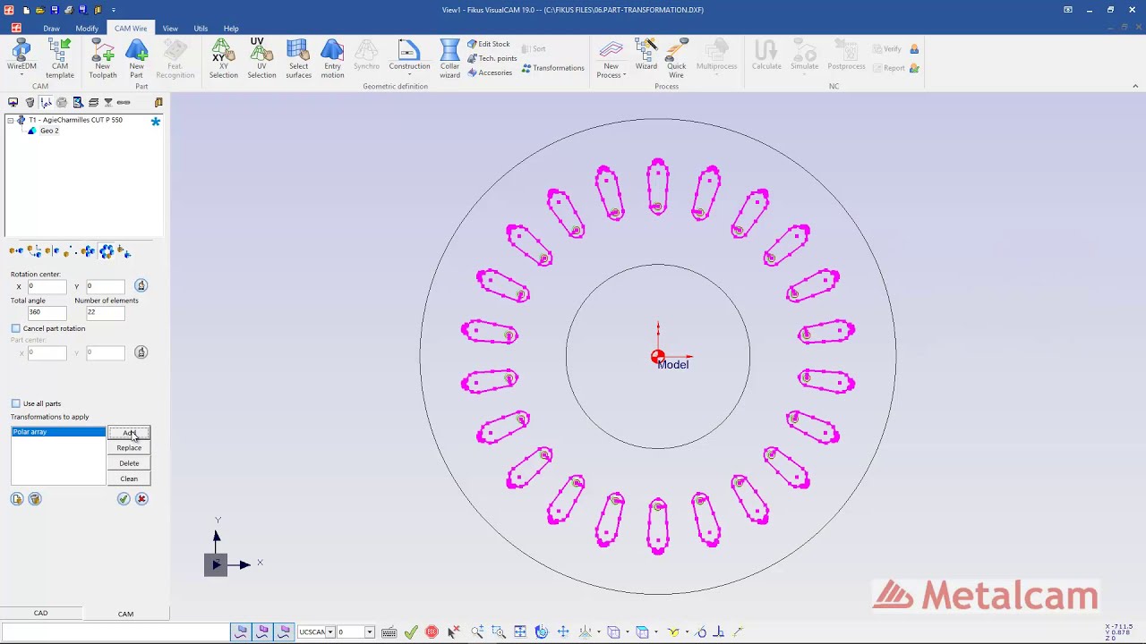 Fikus VisualCAM ST programming: Multigeometry using Part Transformation for AgieCharmilles CUT P 550