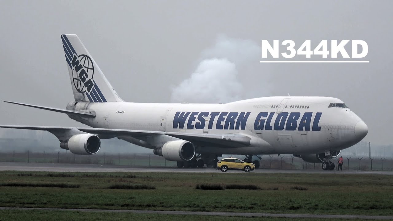 WESTERN GLOBAL Boeing 747  N344KD full departure and take off , EBOS