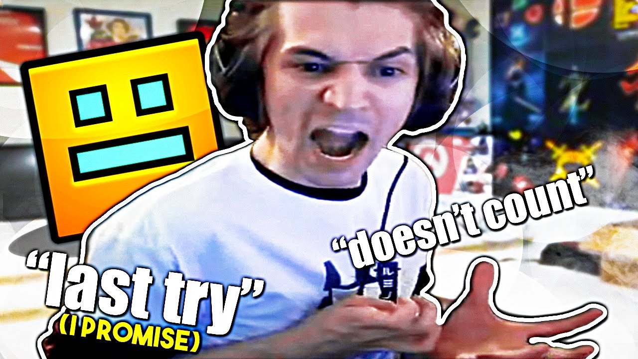 xQc plays Geometry Dash but no fail counts and every try is the last one