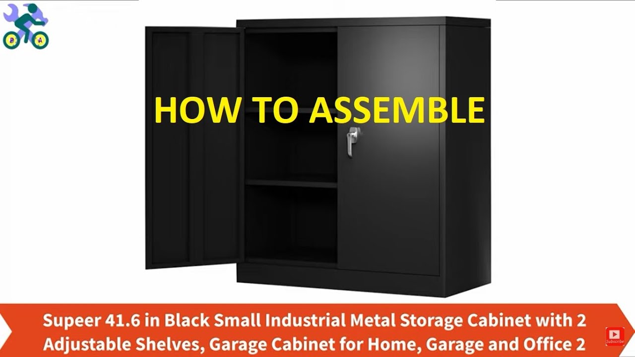 How To Assemble  Black Small Industrial Metal Storage Cabinet with 2 Shelves, Garage , Home , Office