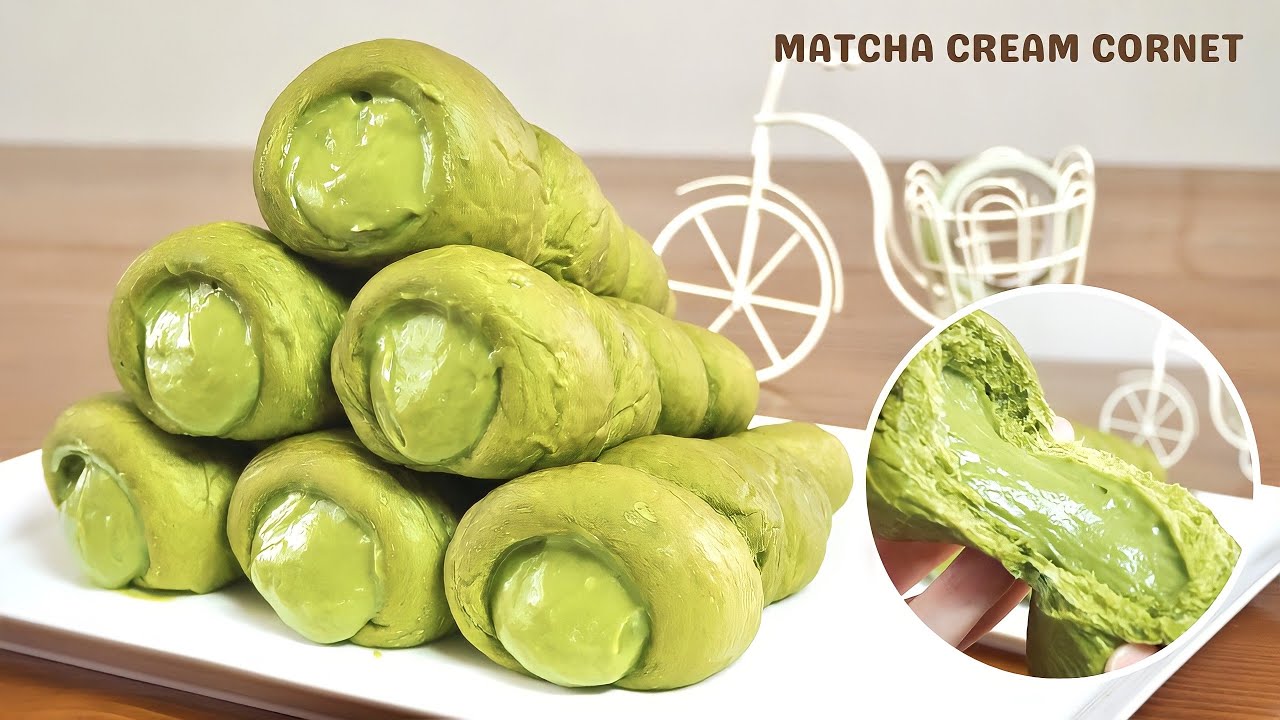 MATCHA CREAM CORNET🍵【Best matcha bread ever!! All for matcha lovers!!recipe//】