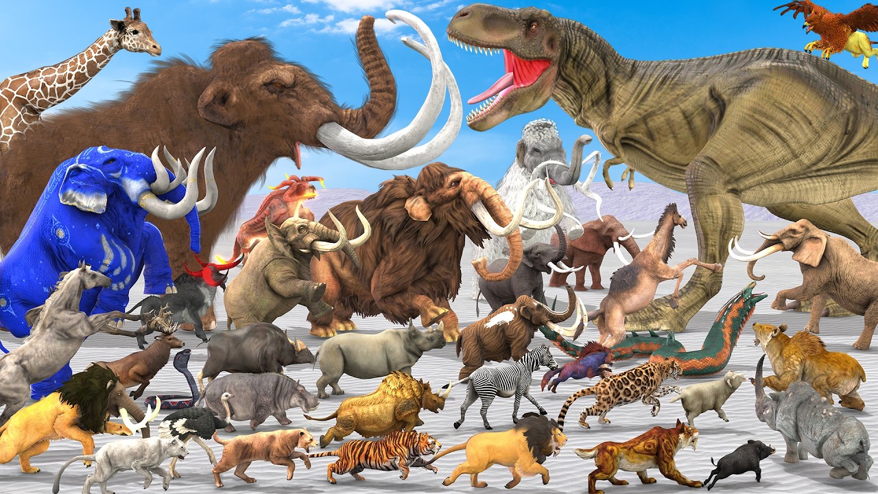 Epic Battle Mammoth Elephant vs T-Rex Dinosaurs Versus Wild Animals Animal Revolt Battle Simulator