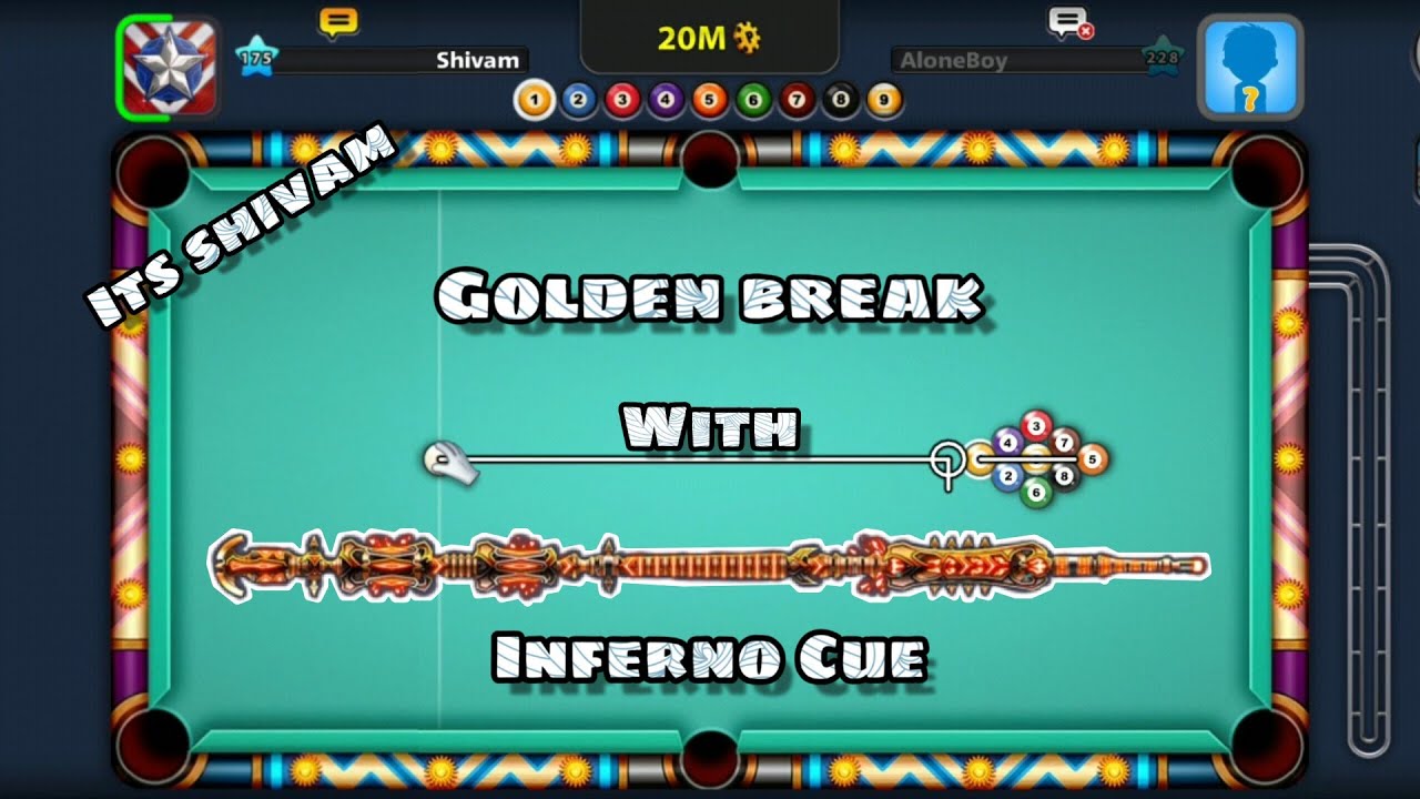 GOLDEN BREAK WITH INFERNO CUE || ONE SHOT WIN || 9 BALL POOL !!! ❤️💯
