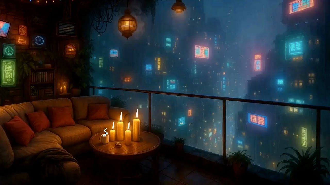 Cozy Cyberpunk Loft in the Rain  Relaxing Sci Fi Ambience for Sleep, Focus & Calm