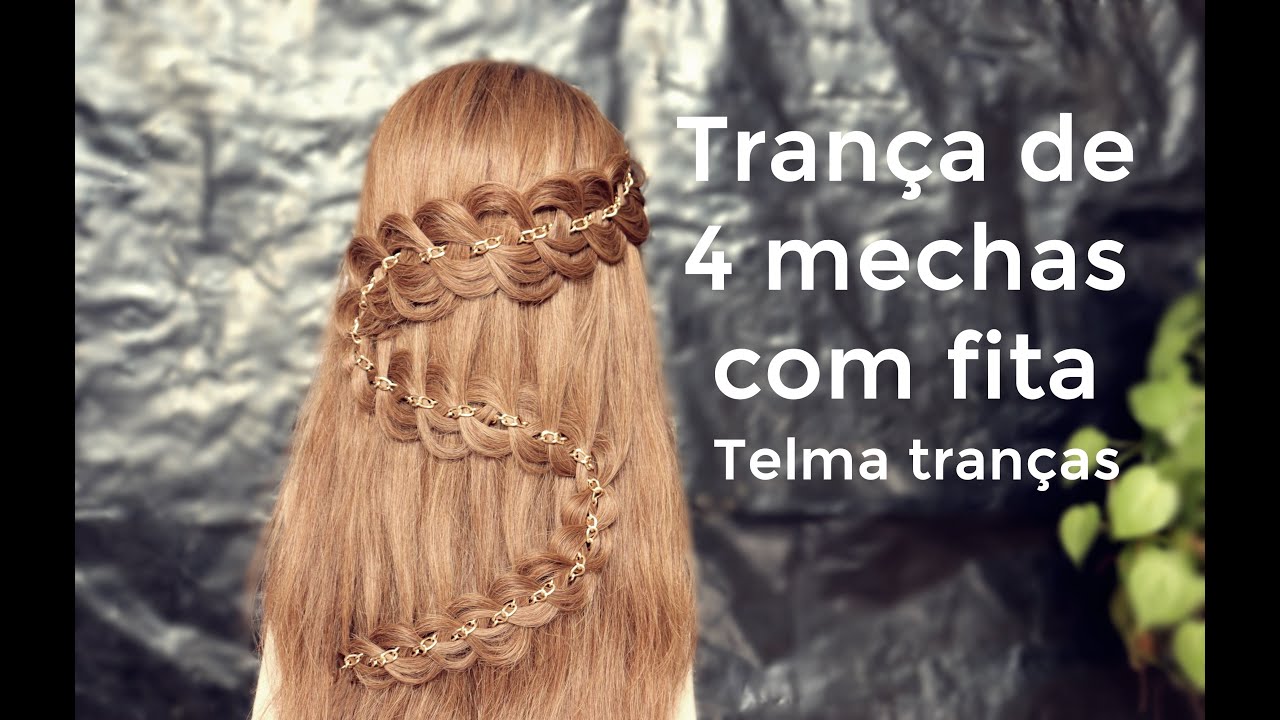 como fazer trança de 4 mechas com fita, 4 strands braid  - Telma tranças