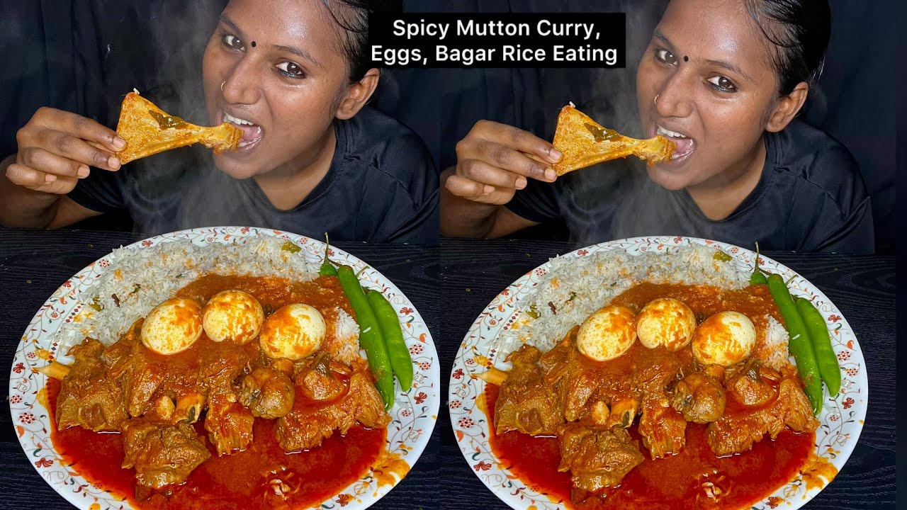 Spicy Mutton Curry, Bagara Rice, Eggs Eating Challenge | Video 136