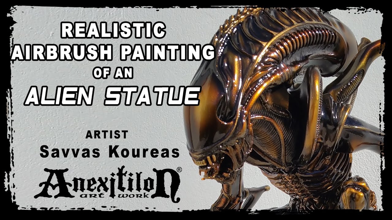 REALISTIC AIRBRUSH PAINT JOB ON ALIEN STATUE AVP - by Savvas Koureas AnexitiloN - Cyprus