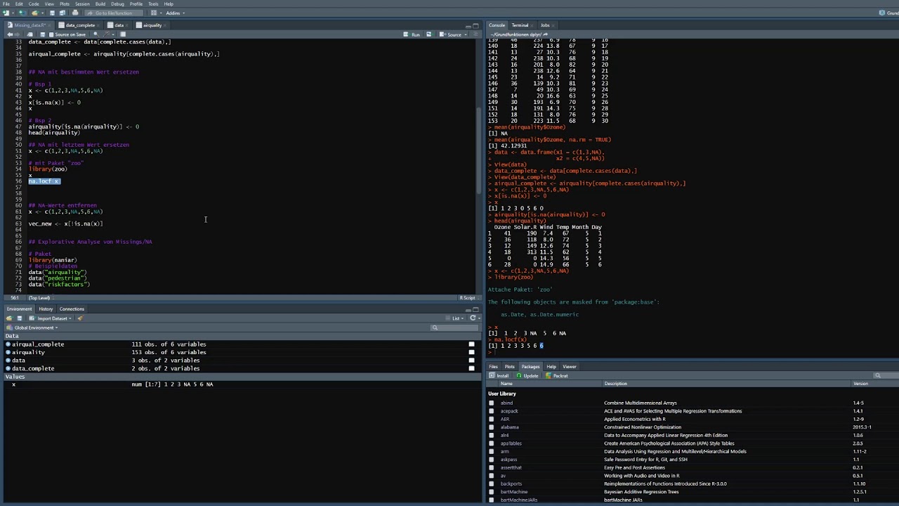 Fehlende Daten in R (Studio) #1 - Missings/NAs erkennen, visualisieren und auf Muster überprüfen