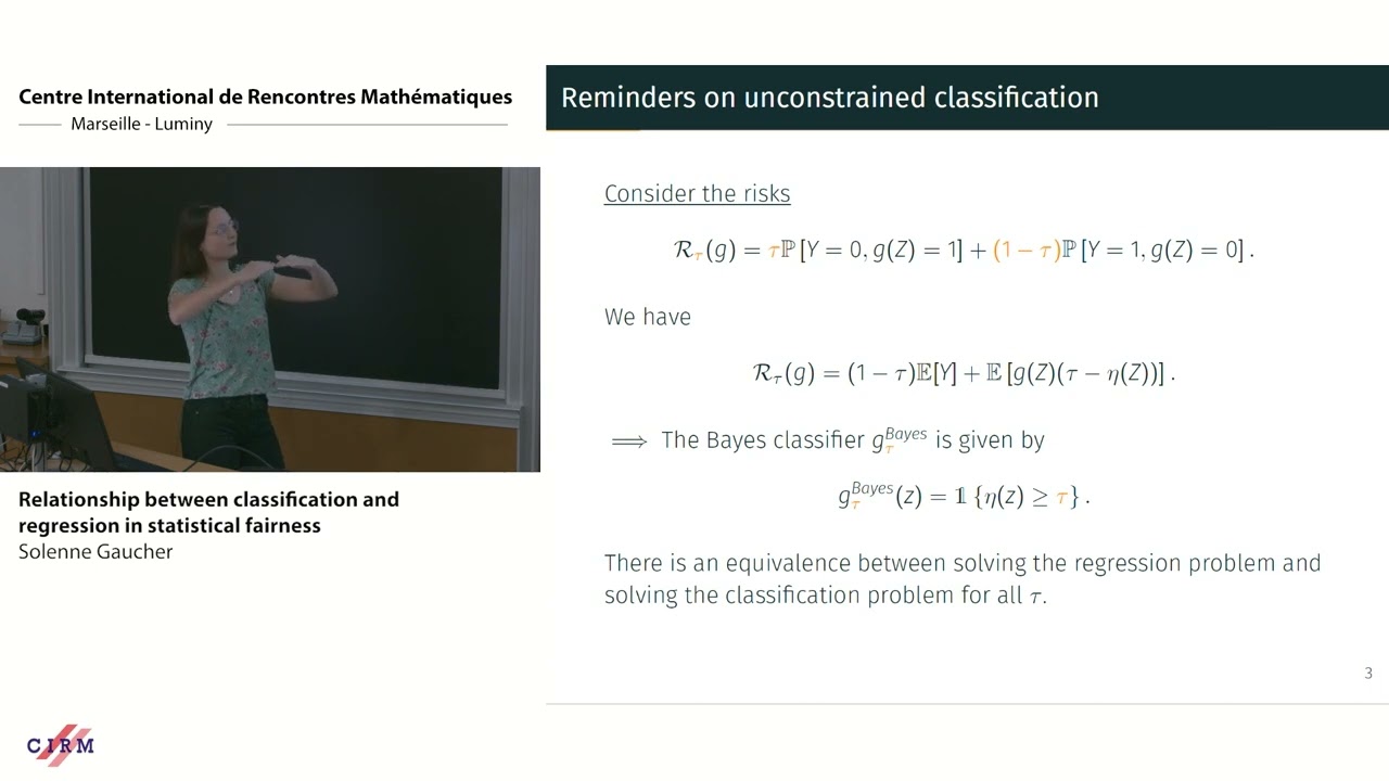 Solenne Gaucher : Relationship between classification and regression in statistical fairness