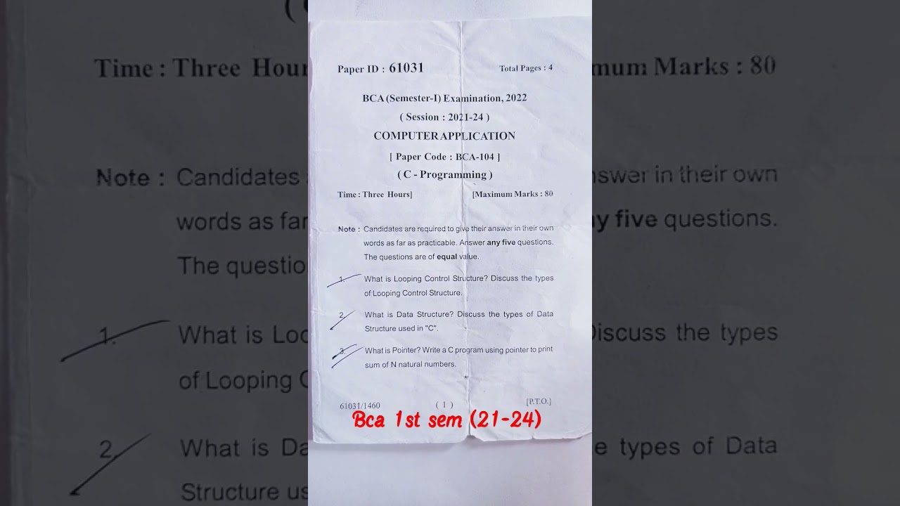 bca 1st sem c-programming question paper