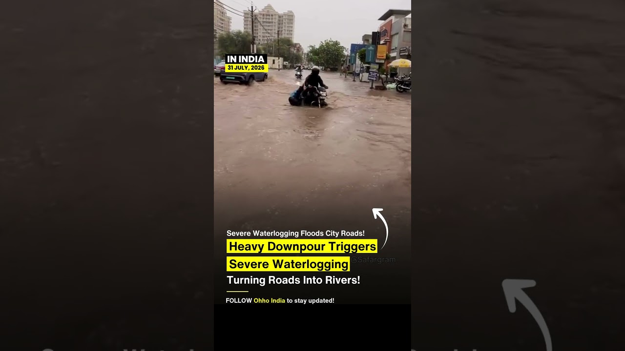 Heavy downpour triggers severe waterlogging turning roads into rivers! 🌧️🌊 #shorts