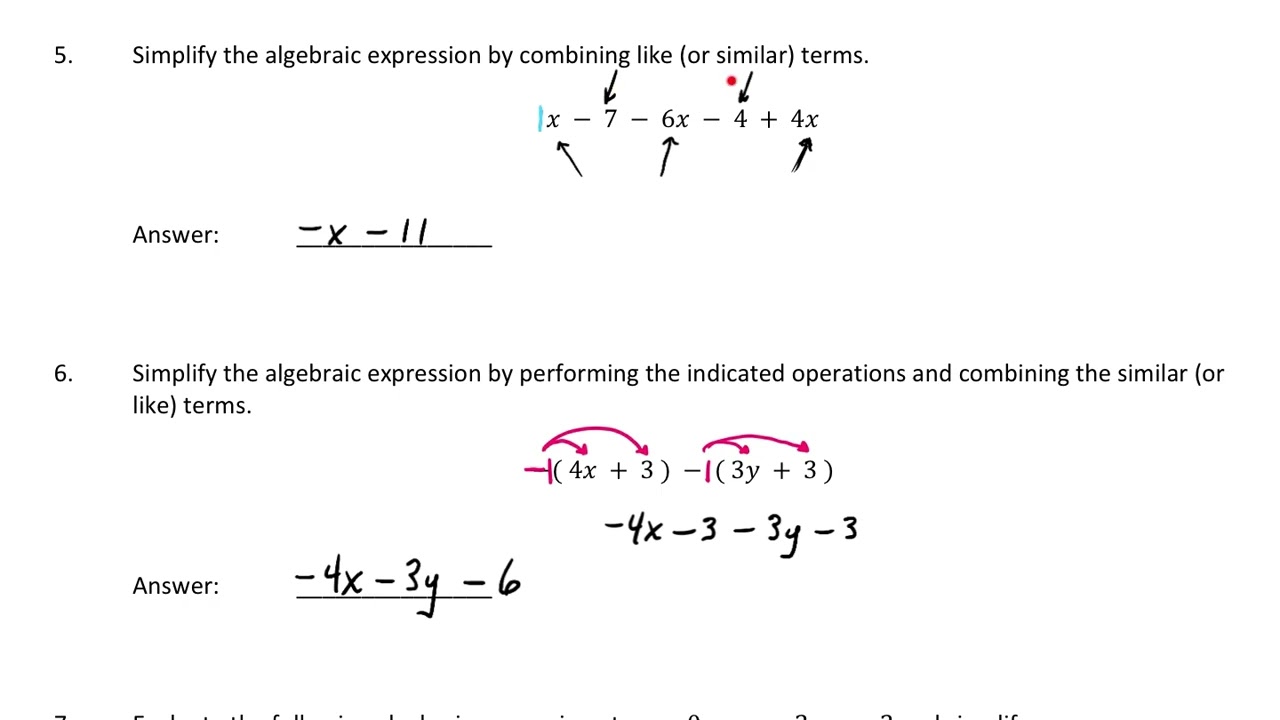 Simplifying and Evaluating Algebraic Expressions