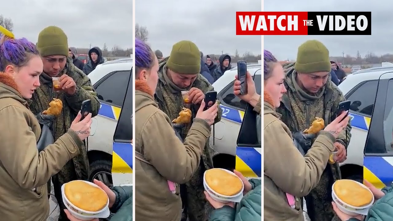 Captured Russian given food and tea by Ukranians