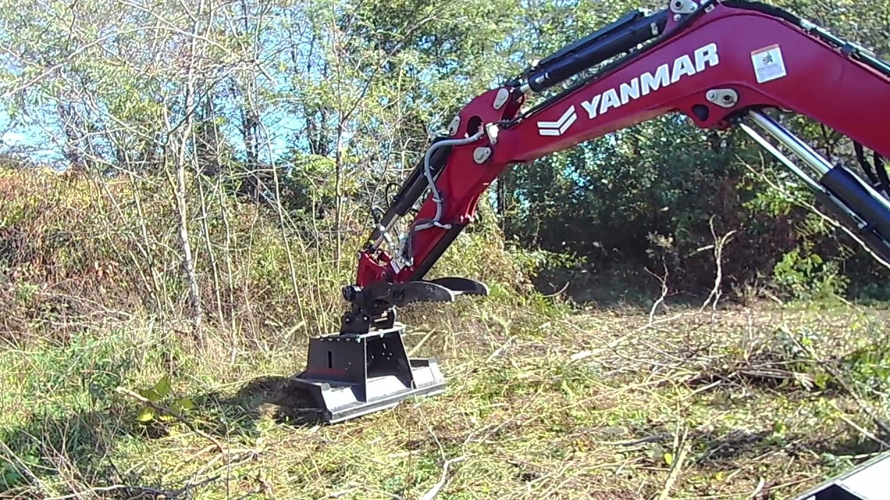 YANMAR MINI EXCAVATOR WITH RUT MFG. ATTACHMENT BRUSH CUTTER CLEARING TREES