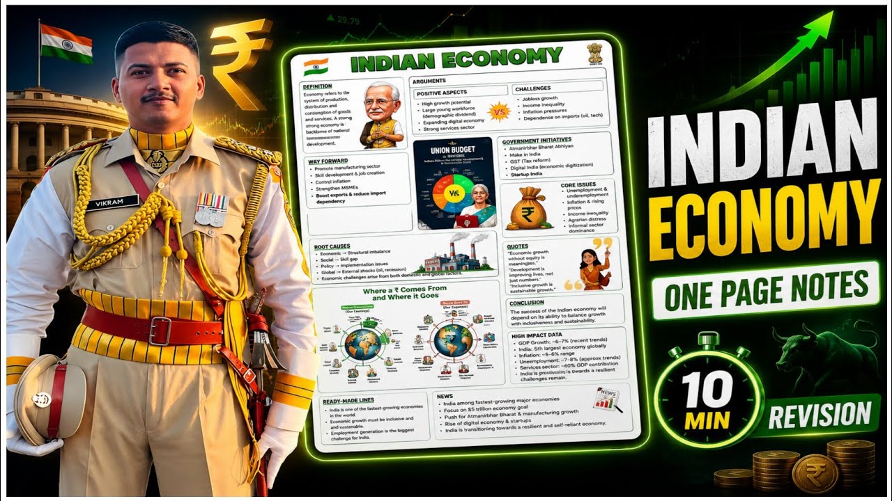 Indian Economy in 10 Minutes | One Page Notes for CAPF AC 2026 | Economy Revision Before Exam