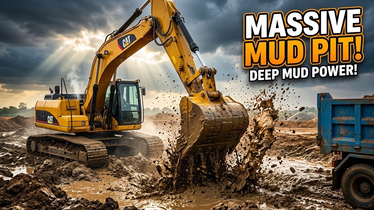 Heavy Excavator Working in Mud | Powerful Machine at Work