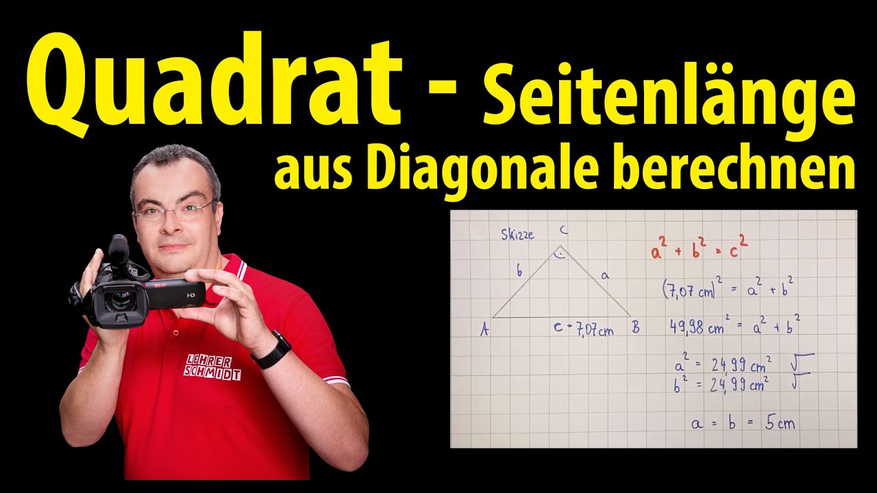 Quadrat - Seitenlänge aus Diagonale berechnen | Lehrerschmidt
