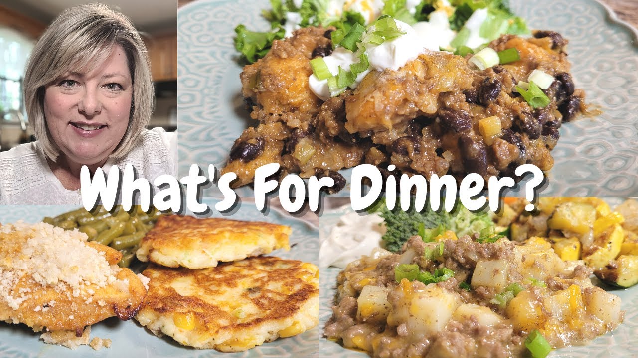What's For Dinner-Taco Bubble Up Bake-Corn & Cheddar Potato Cakes-5 Ingredient Ground Beef Casserole