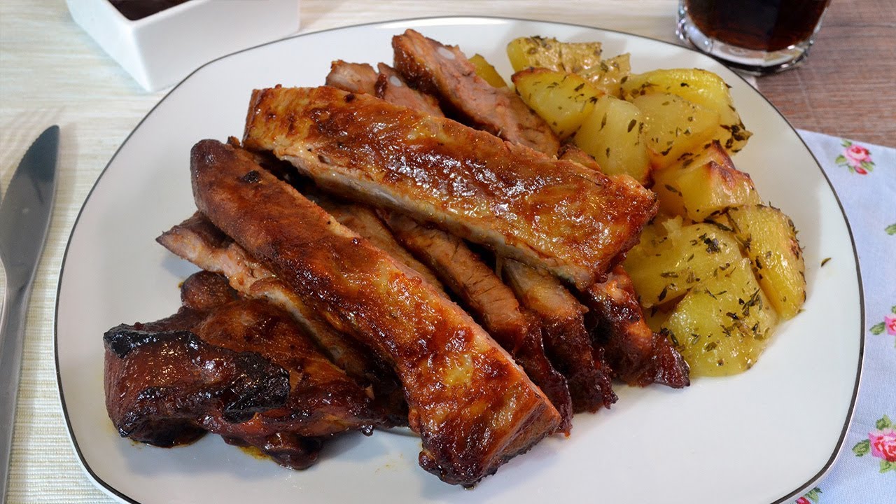Costillas de cerdo al horno con salsa barbacoa casera  Receta facil y deliciosa